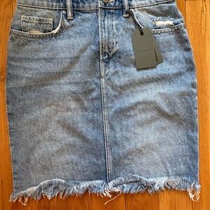 AllSaints Mid-Blue Denim Frayed Hem Pencil Skirt